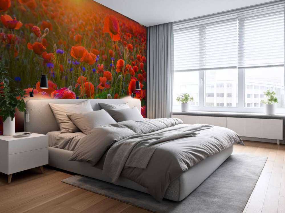 Des coquelicots au soleil levant