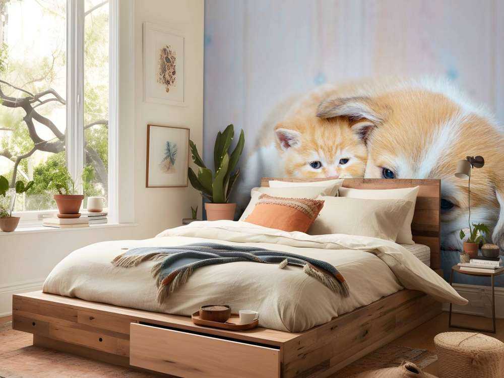 Papier peint de chat. Photo d'un chaton et d'un chiot.