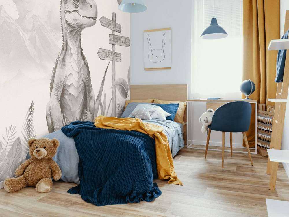 Bébé vélociraptor dans la jungle beige