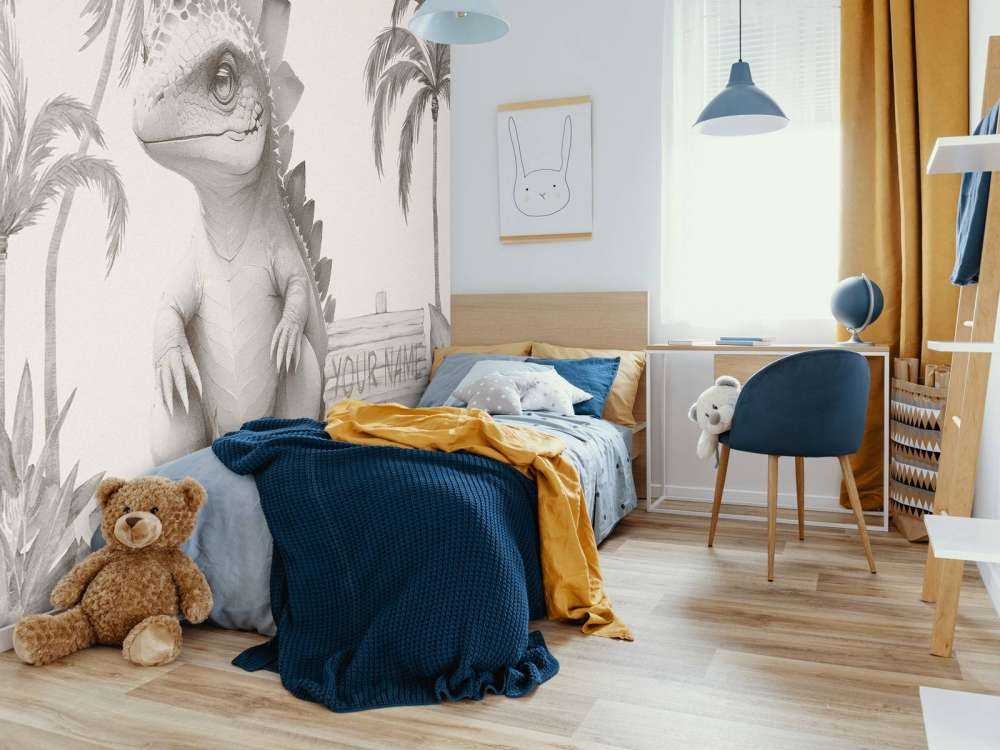 Bébé stégosaure dans la jungle beige