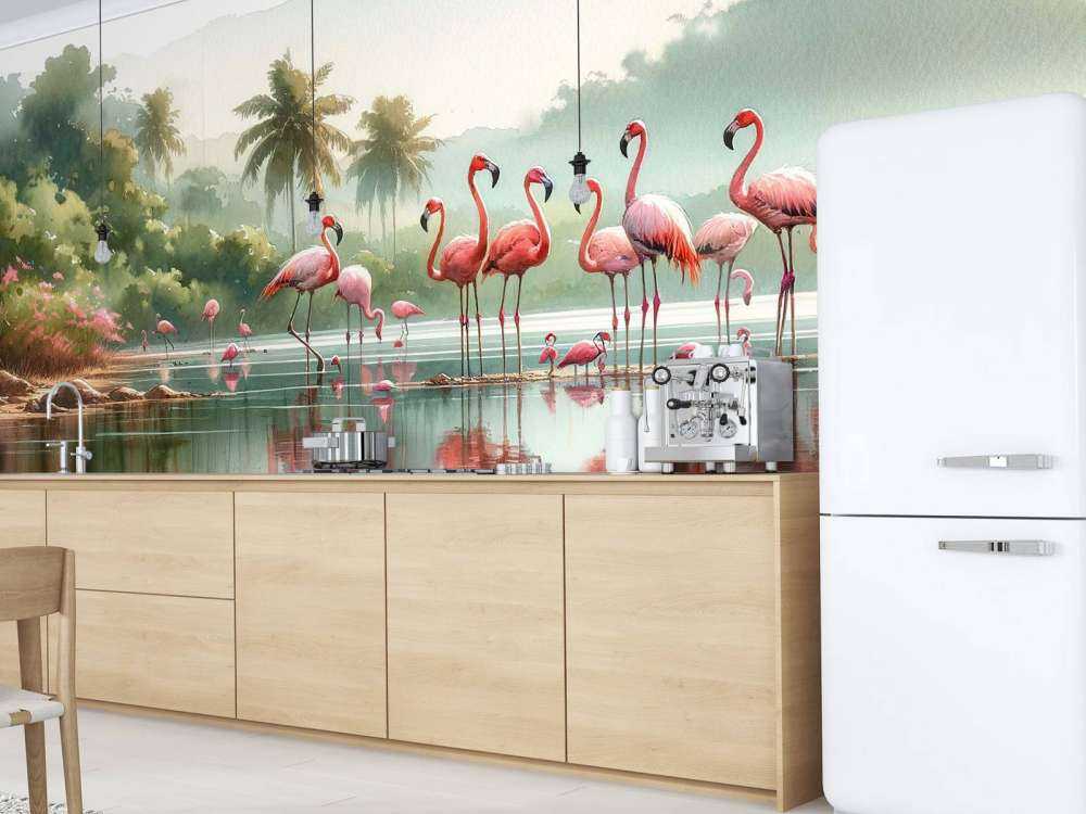 Réflexions matinales des flamants roses