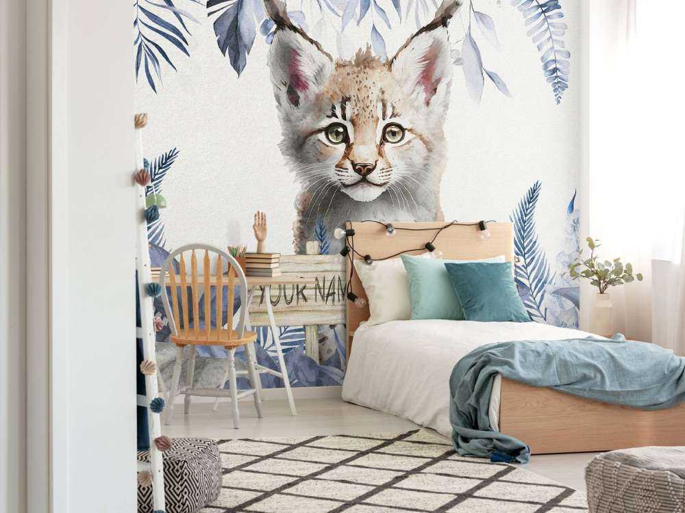 Bébé lynx dans la jungle bleu