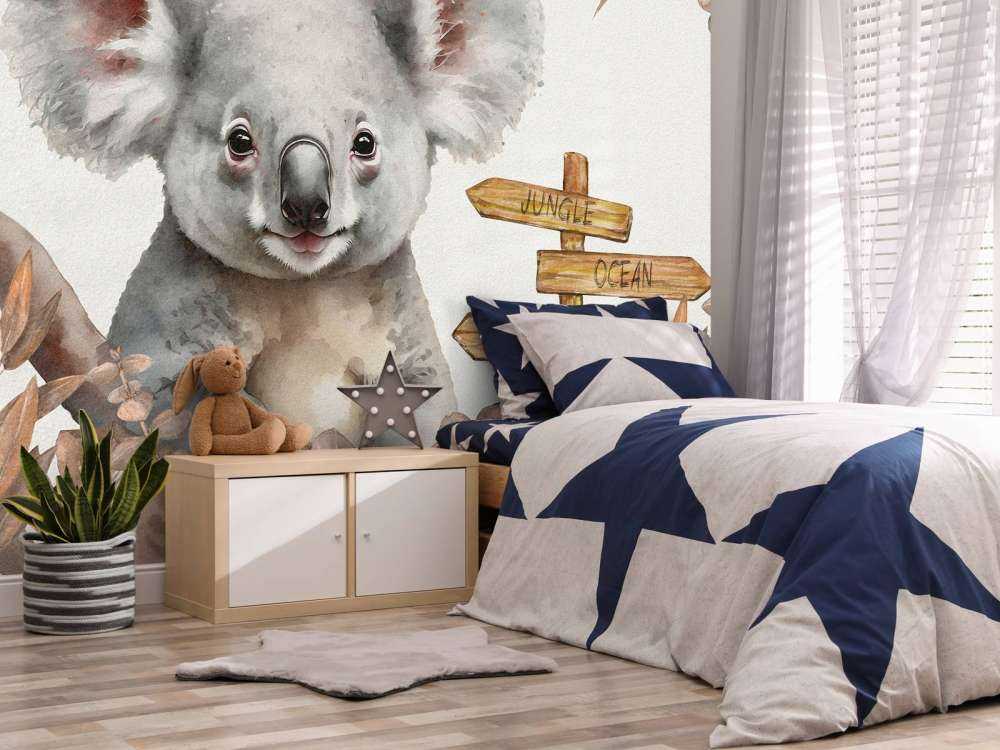 Bébé koala dans la jungle taupe