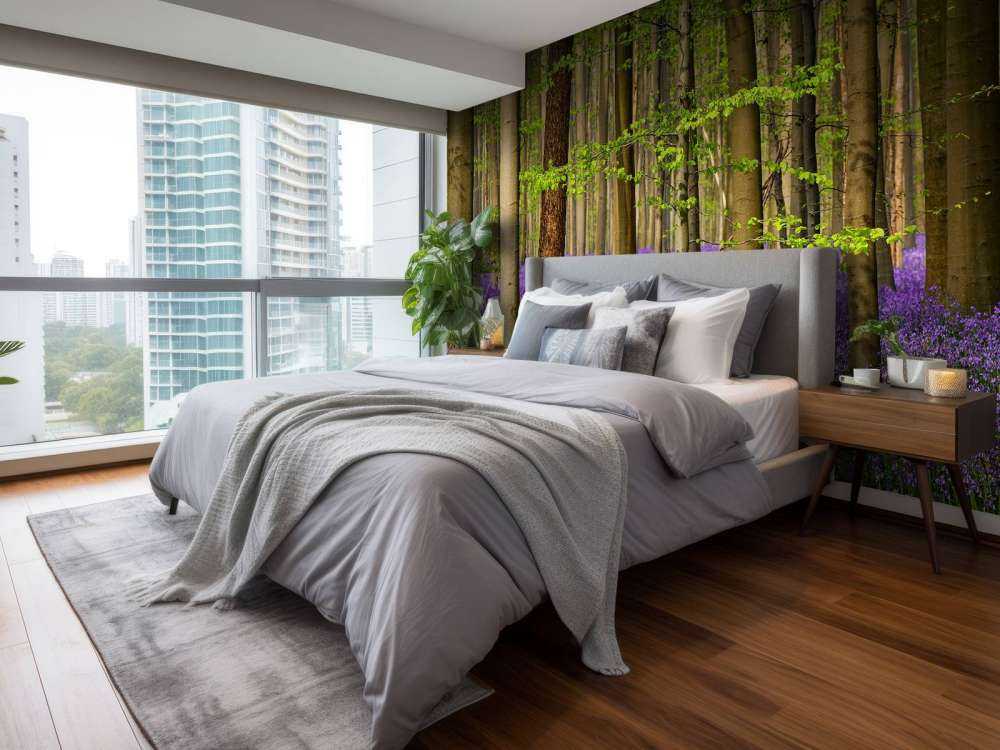 Forêt avec des fleurs violettes