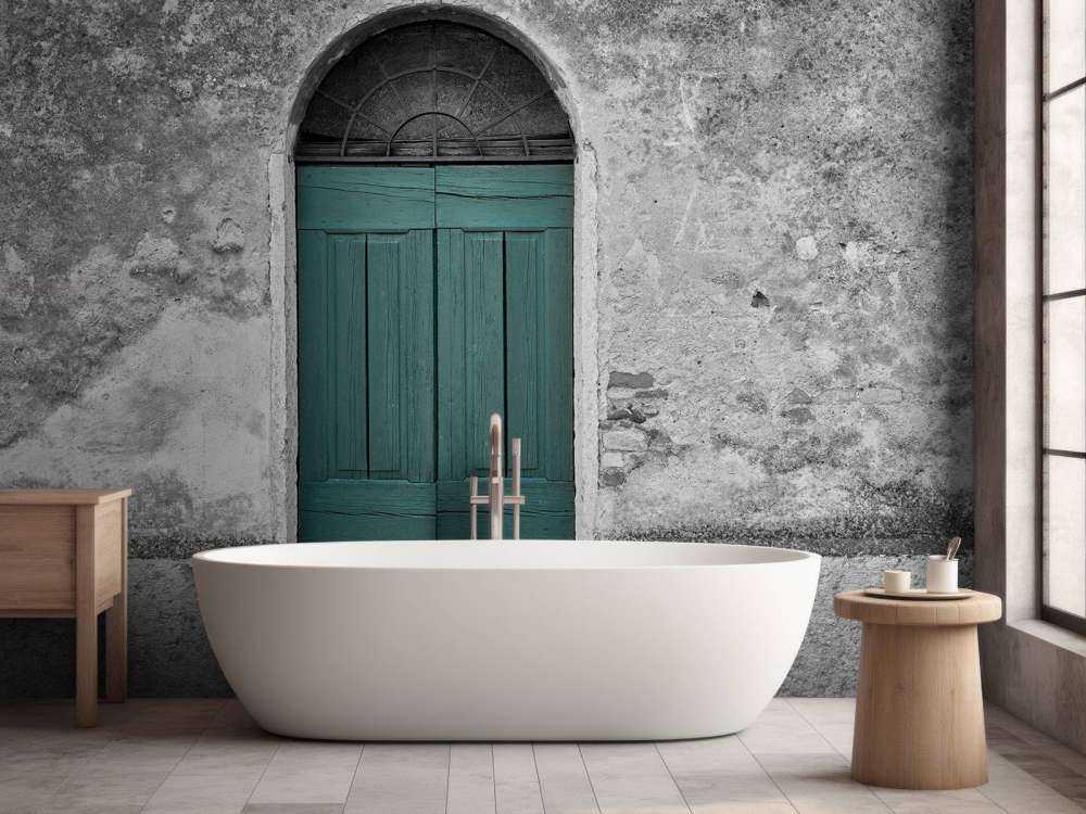 Porte verte dans un vieux mur