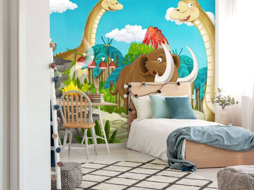 Un dinosaure et un mammouth