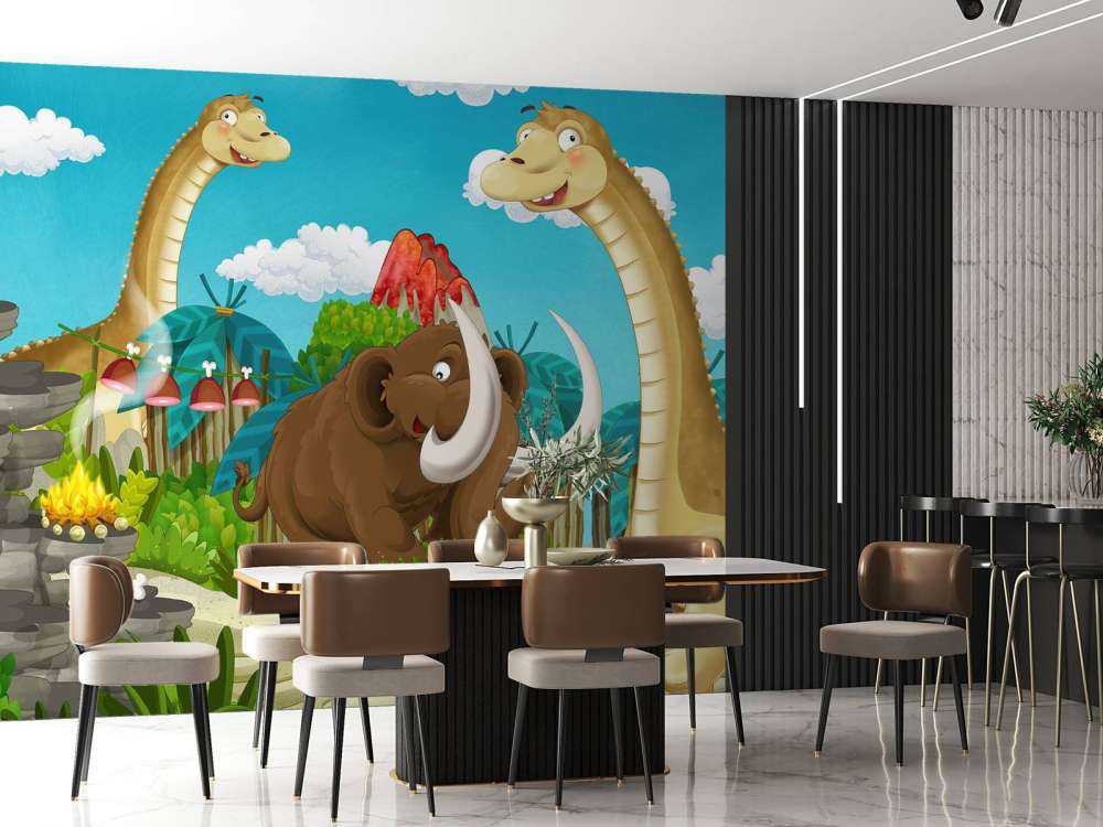 Un dinosaure et un mammouth