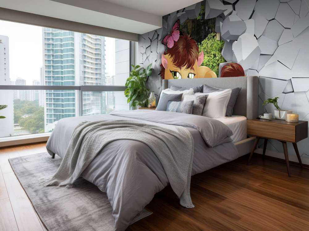 Lionne à travers un mur