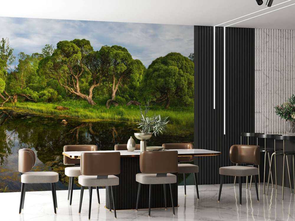 Arbres au bord d'un lac