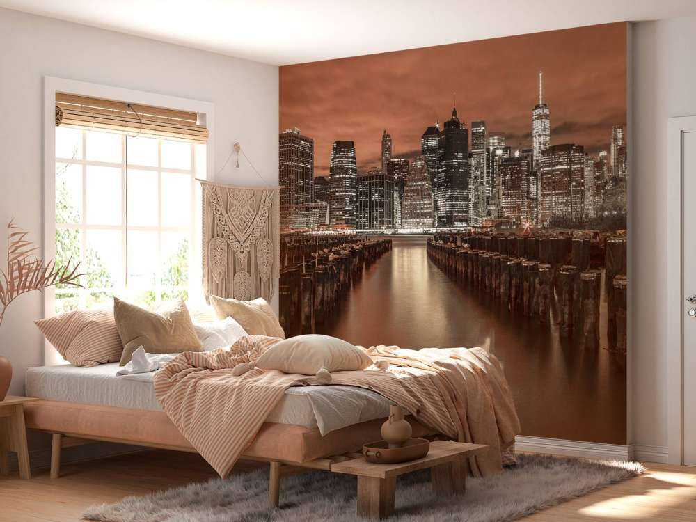 Skyline de Manhattan avec des brise-lames