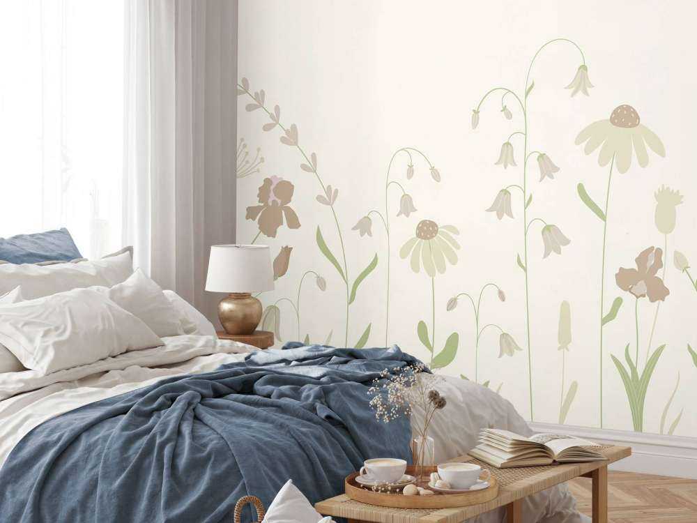 Champ de fleurs haut beige avec vieux rose