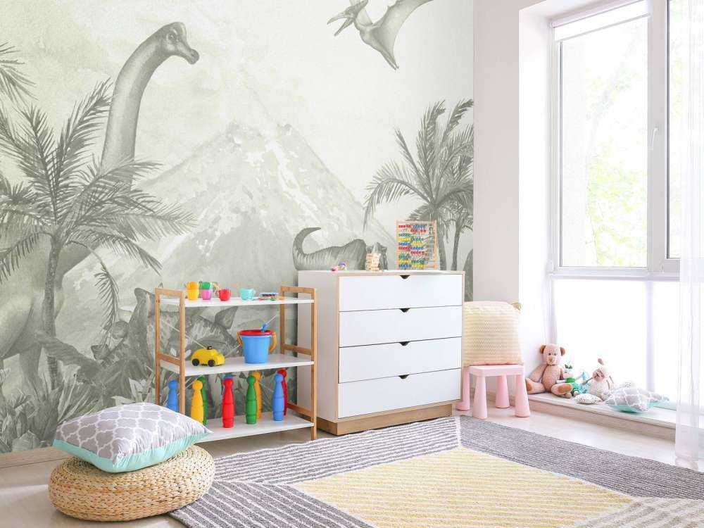 Différents dinosaures en vert d'eau