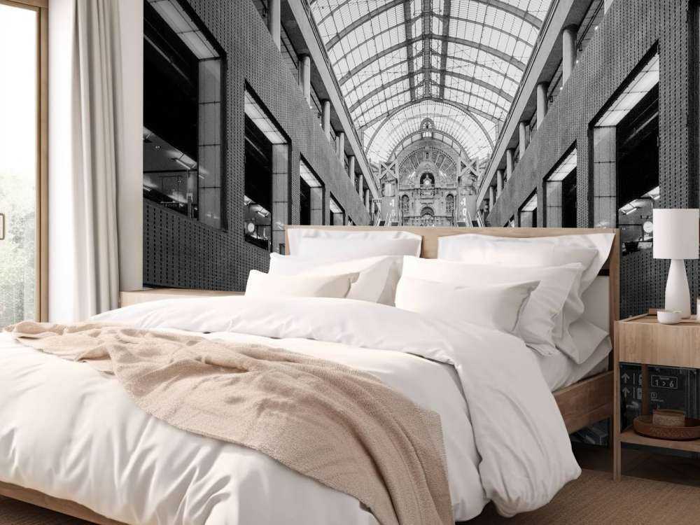 Gare centrale d'Anvers noir et blanc