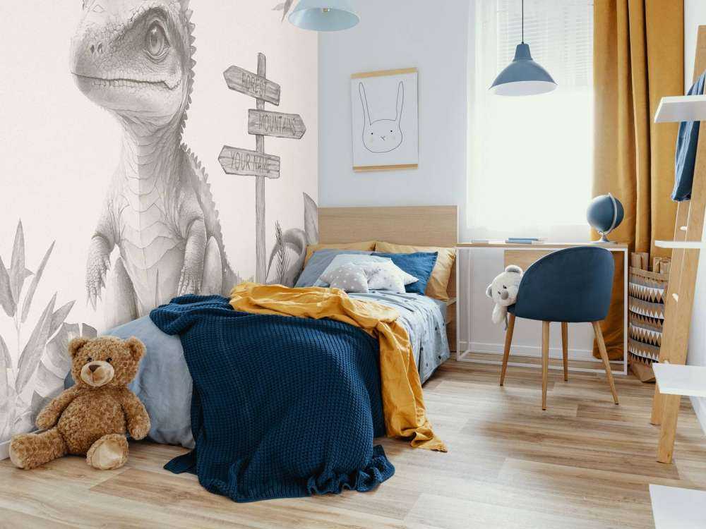 Bébé spinosaure dans la jungle beige