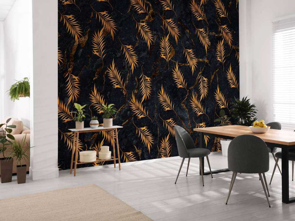 Feuilles tropicales sur marbre