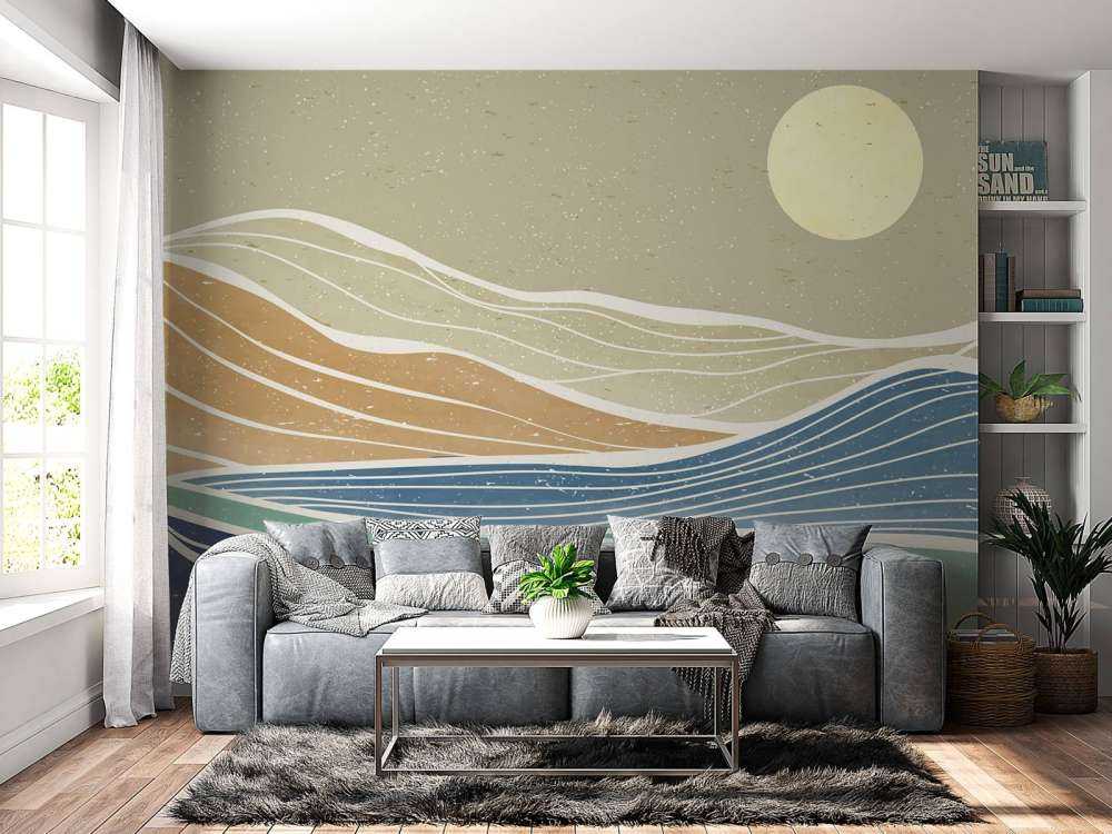 Vagues océaniques colorées avec le soleil