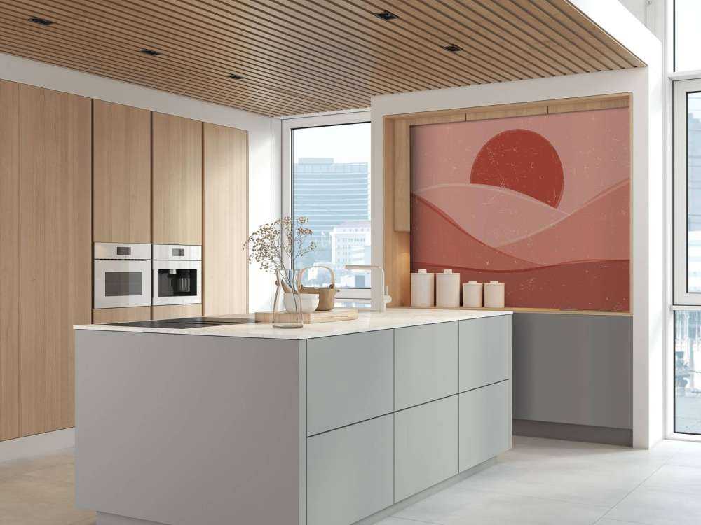 Vagues rouges devant le soleil