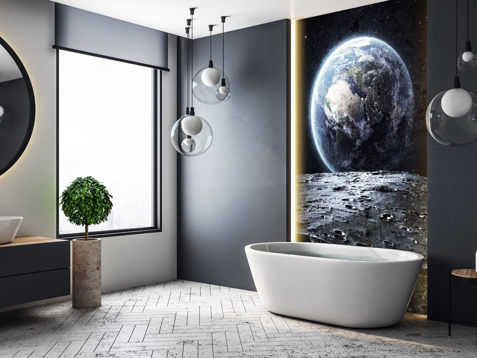 kfjhgbdshhj Papier peint 3D abstrait ligne grue lune vert mural