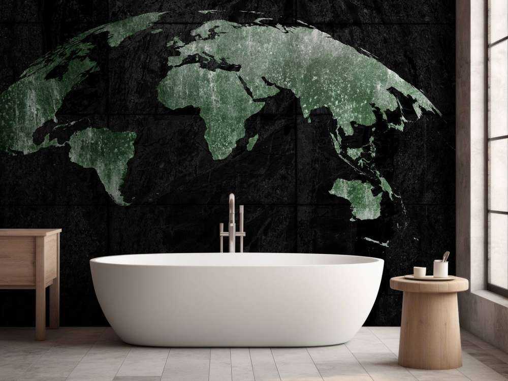 Carte du monde verte sur du béton