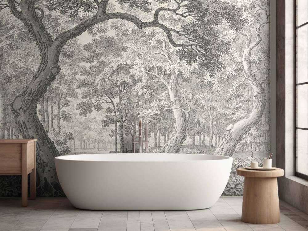 Vue sur la forêt avec deux cerfs