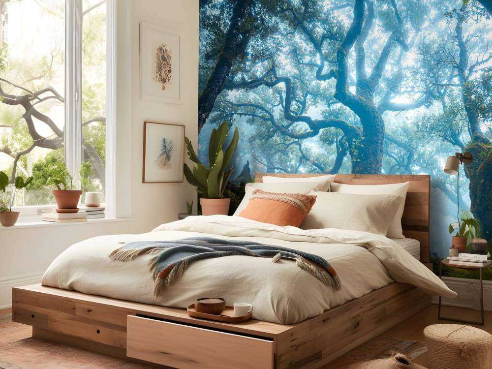 Forêt enchantée dans la brume du matin.