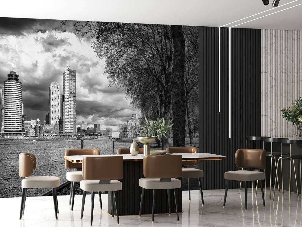 Ciel de nuit en noir et blanc depuis le quai