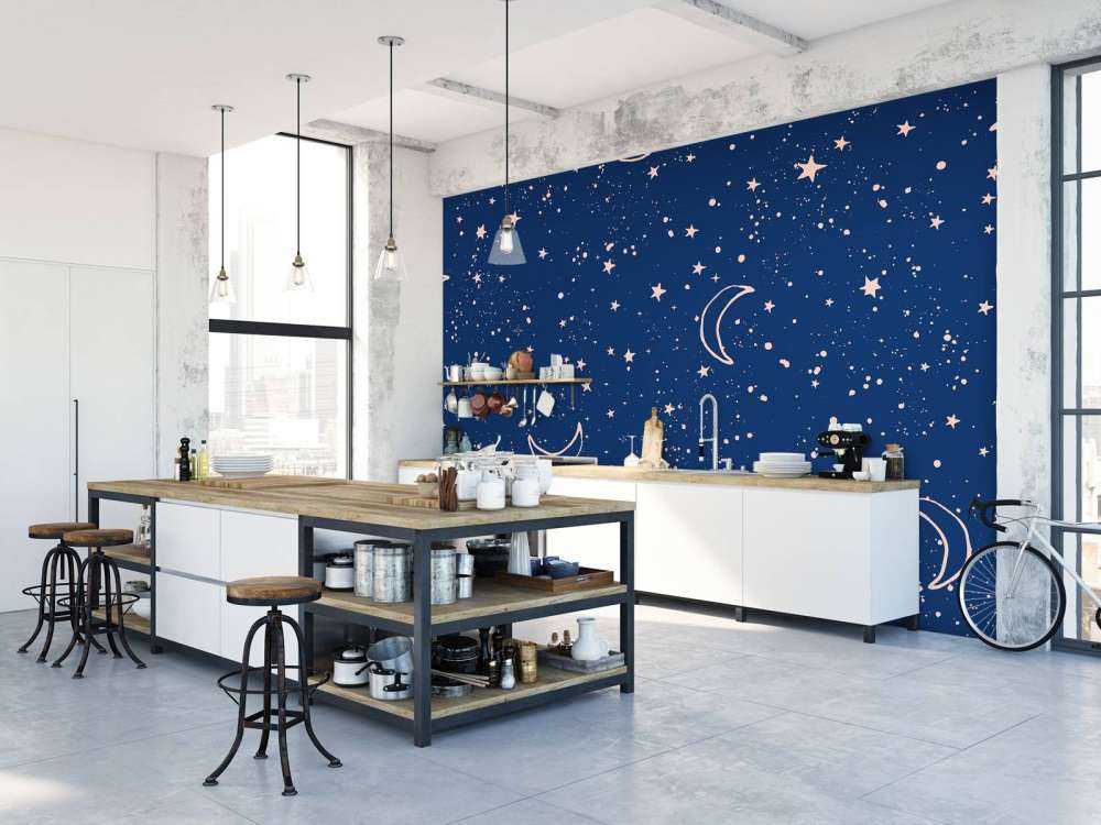 La lune et les étoiles en bleu nuit