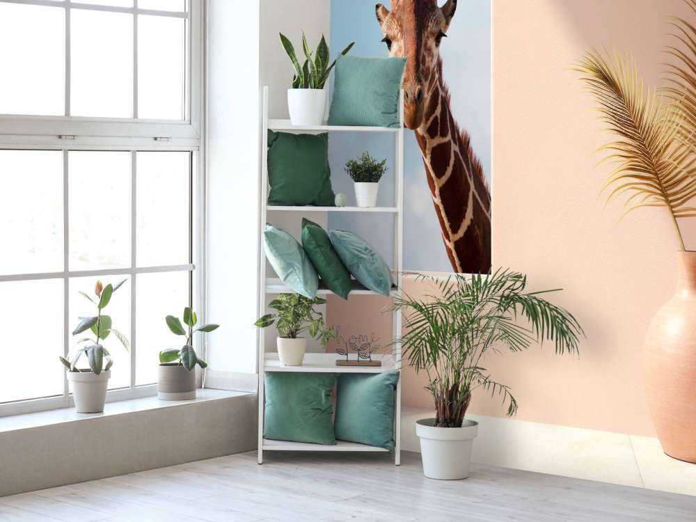 Girafe curieuse à la fenêtre