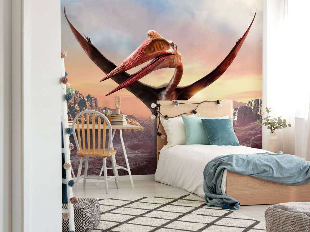 Quetzalcoatlus volant au-dessus des montagnes