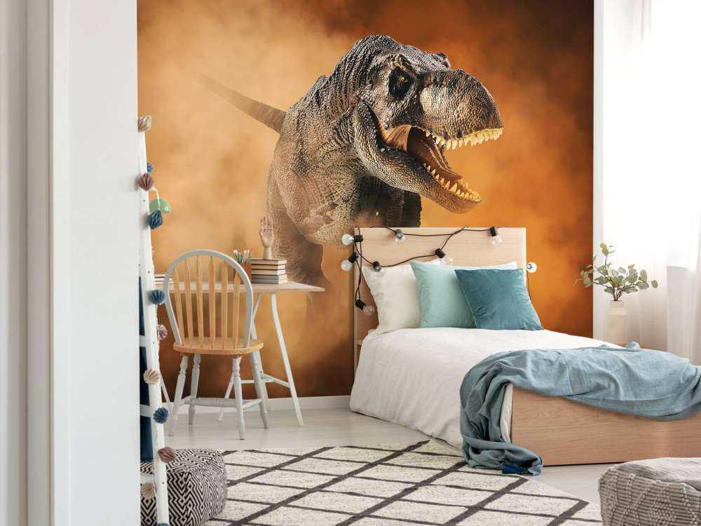 Tyrannosaure marchant dans la fumée