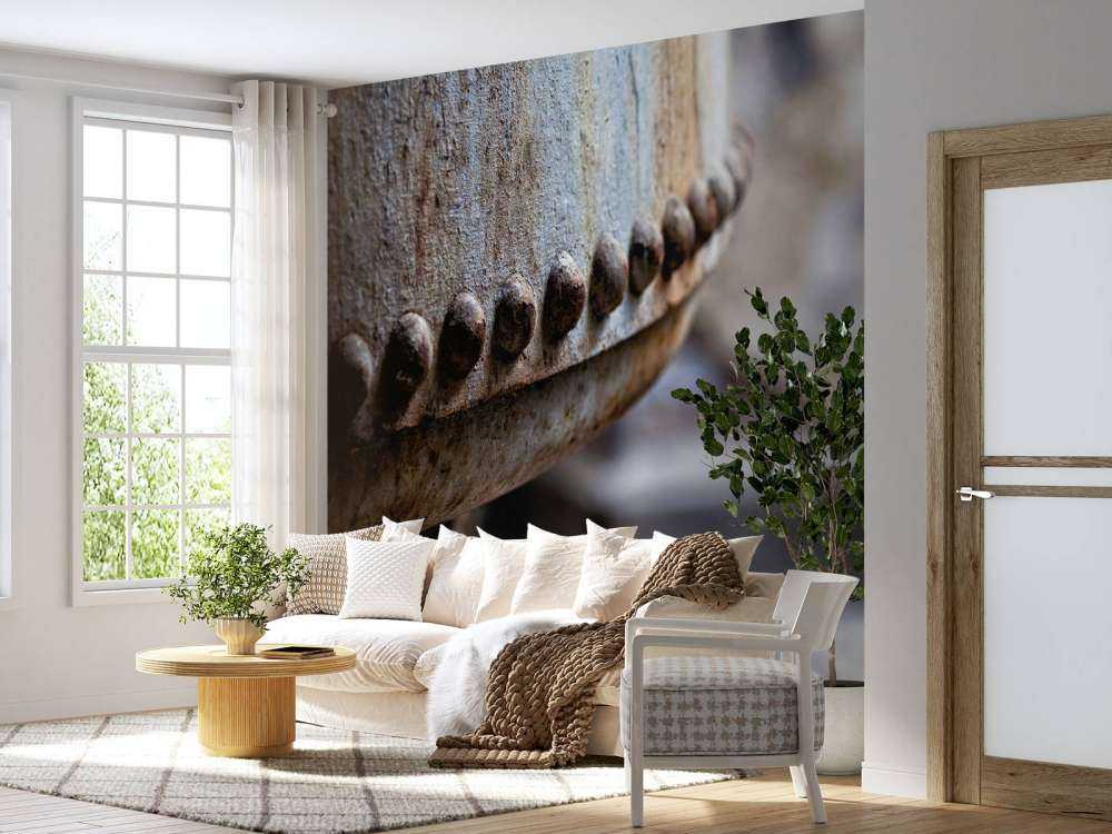 Détail d'une chaudière à vapeur rouillée