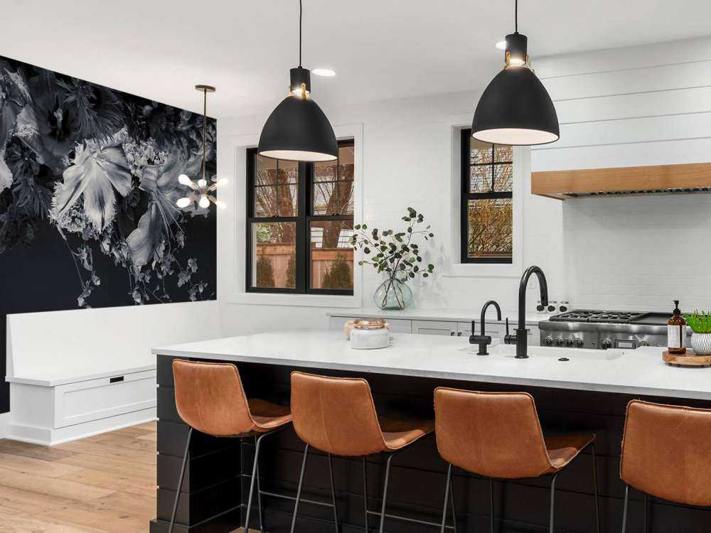 Tête de lit Floral noir et blanc