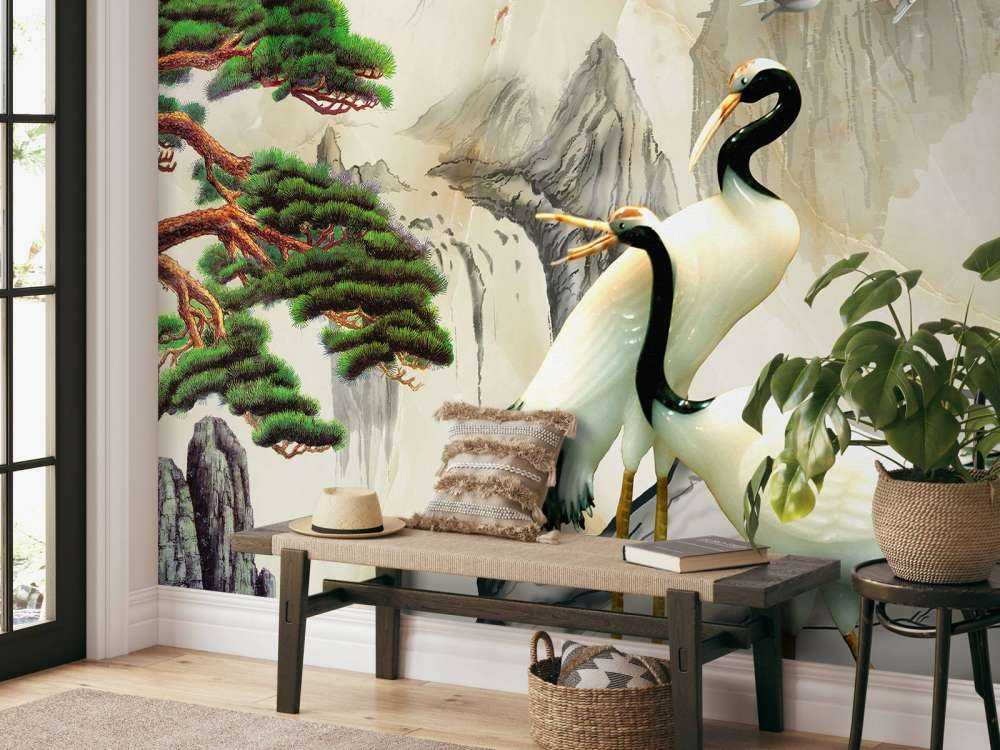 Des grues dans un monde imaginaire