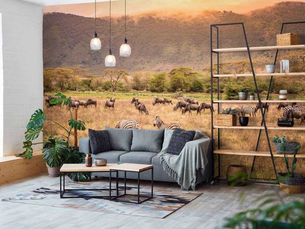 Paysage de savane avec des zèbres