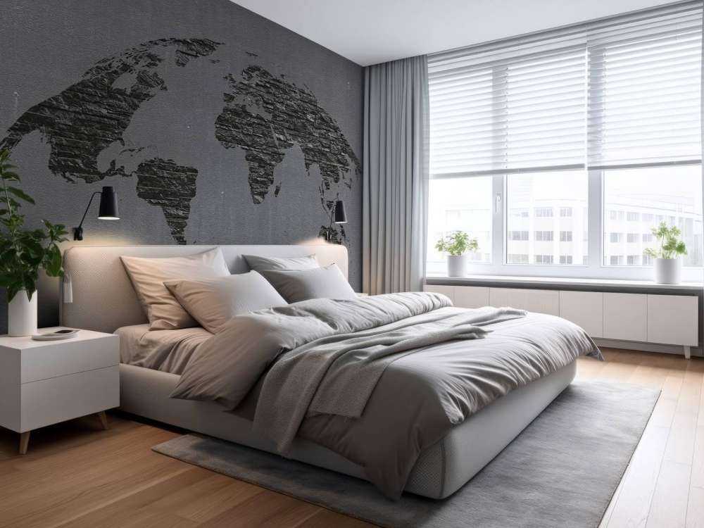 Pierres de la carte du monde sur du béton gris