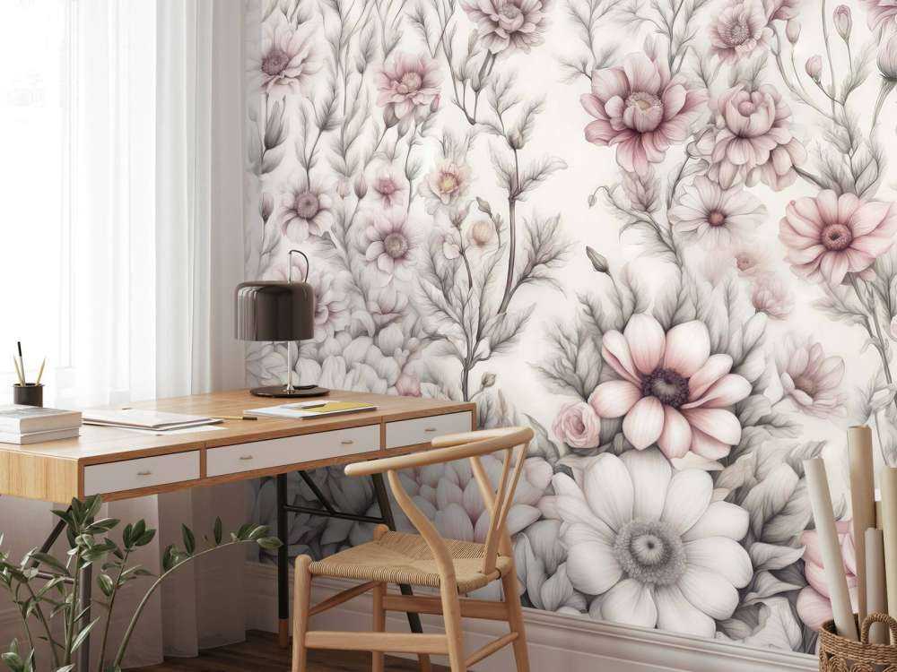 Mur floral romantique - rose