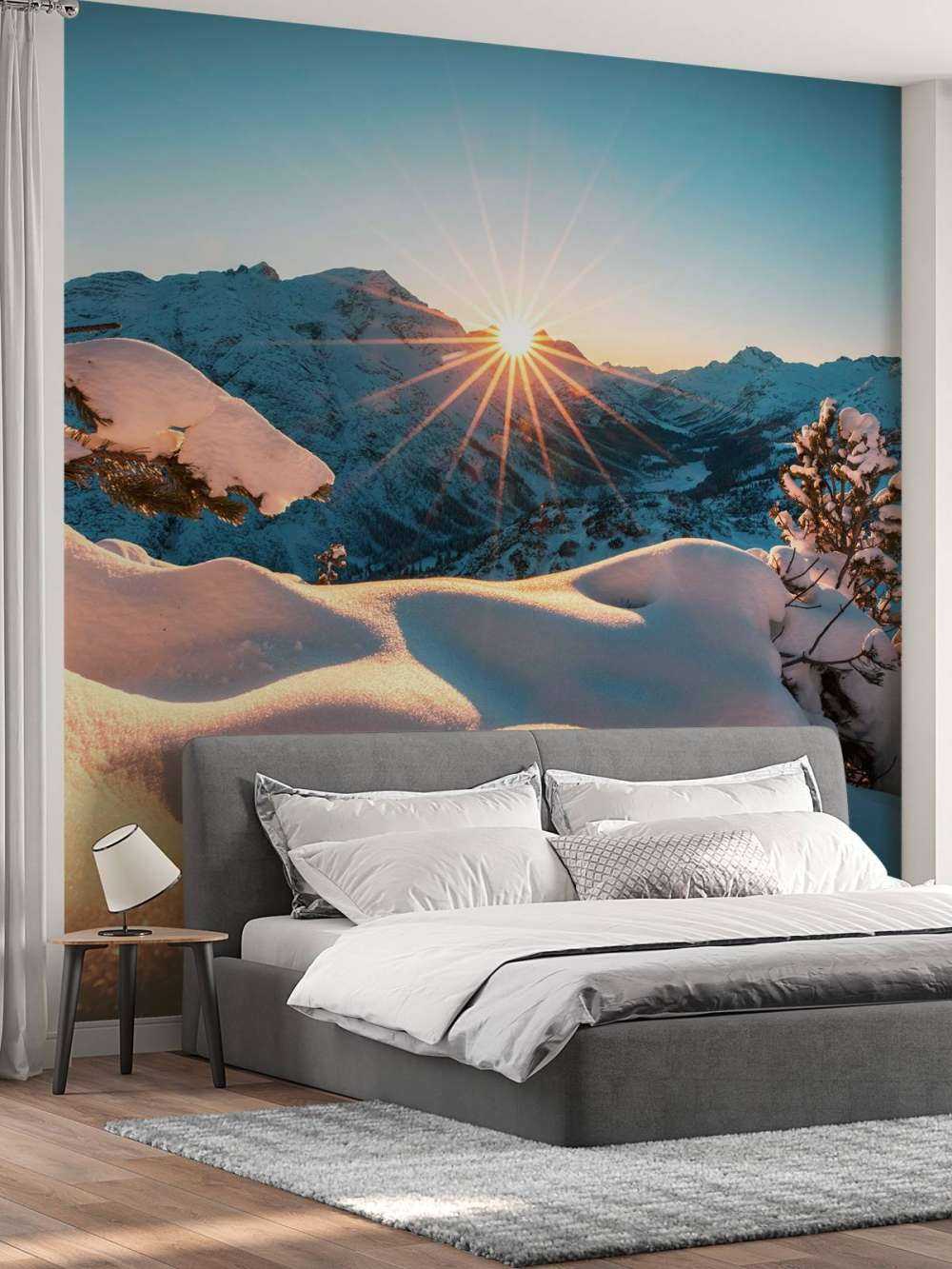 Soleil du matin sur une vallée enneigée