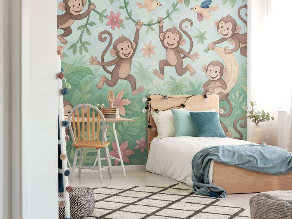 Singes joyeux dans la jungle des fleurs.