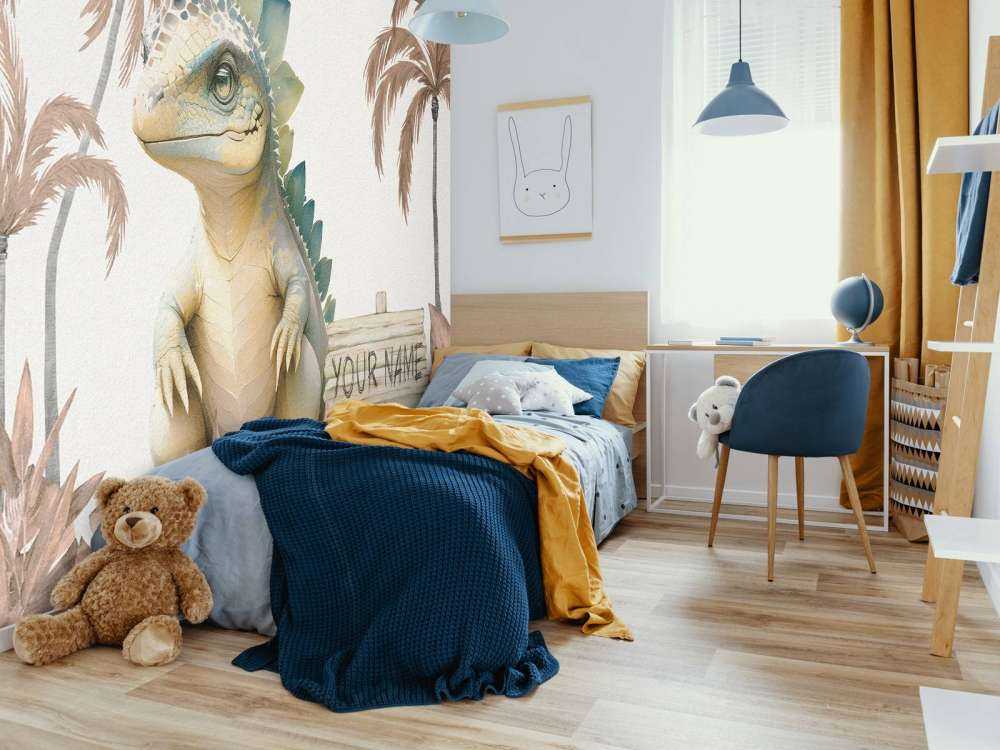 Bébé stégosaure dans la jungle taupe