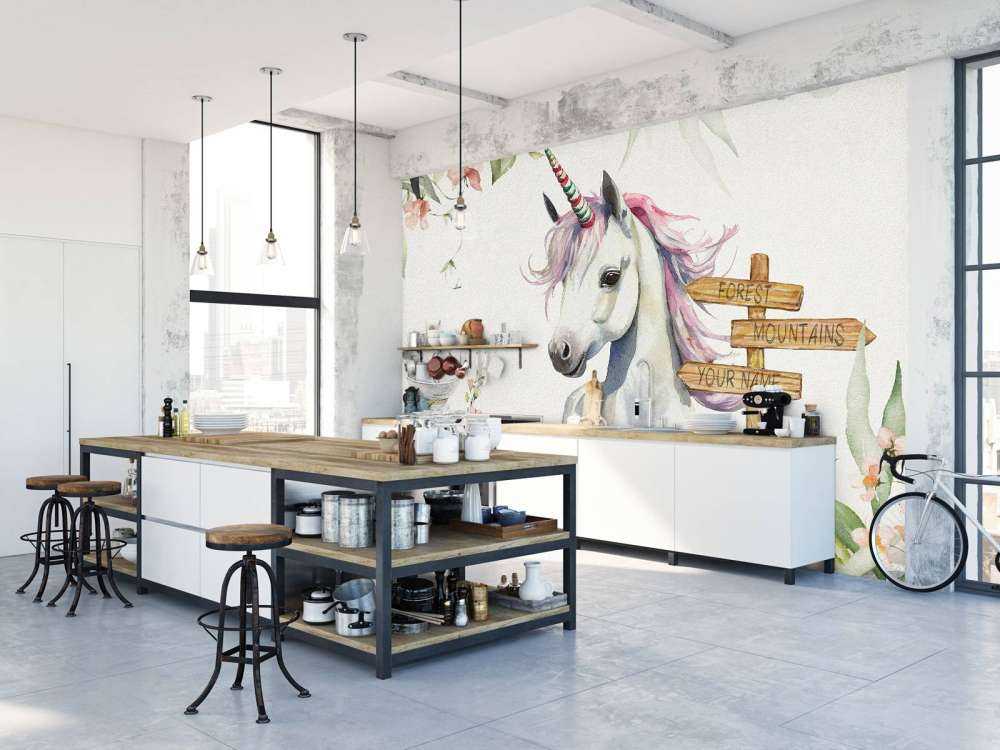 Bébé licorne avec plantes