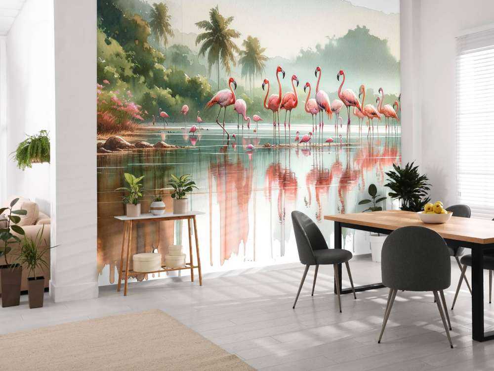 Réflexions matinales des flamants roses