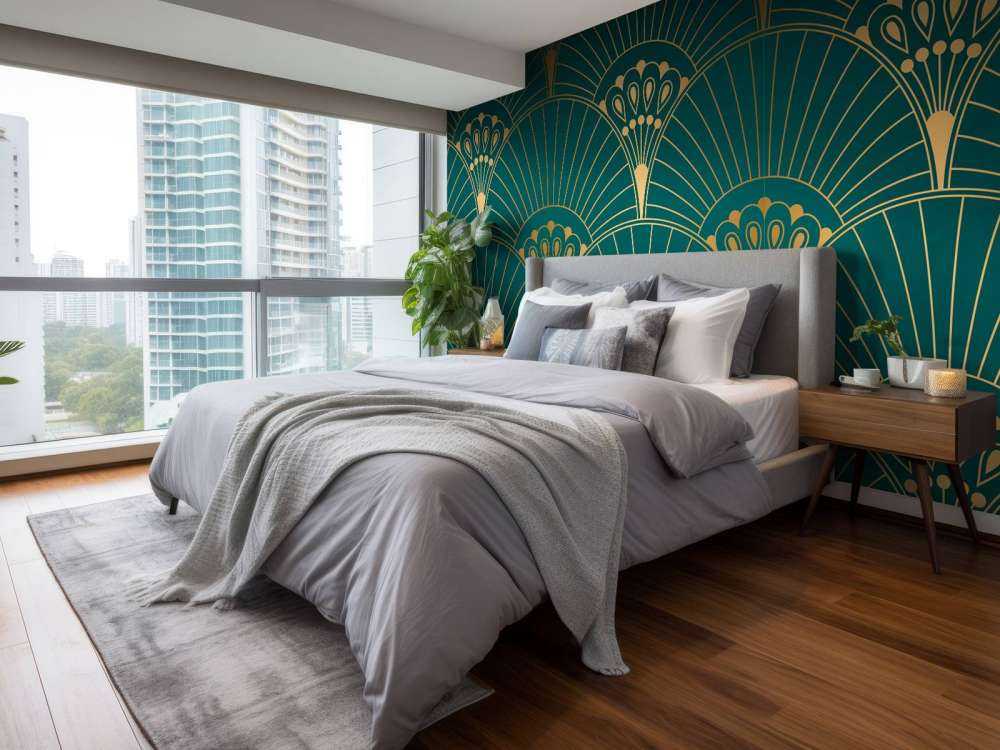 Éventail Art déco en bleu canard