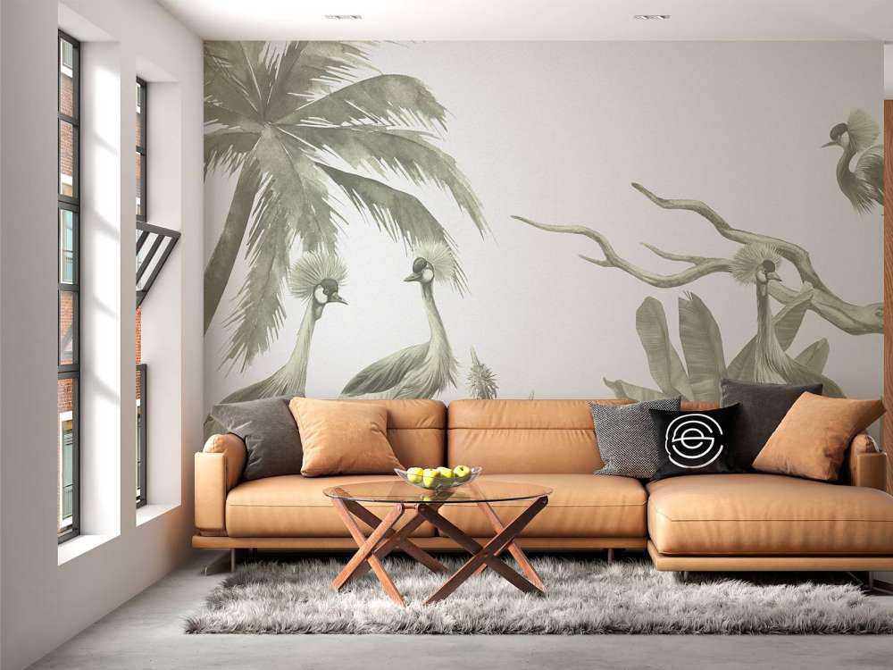 Jungle avec grues en vert d'eau