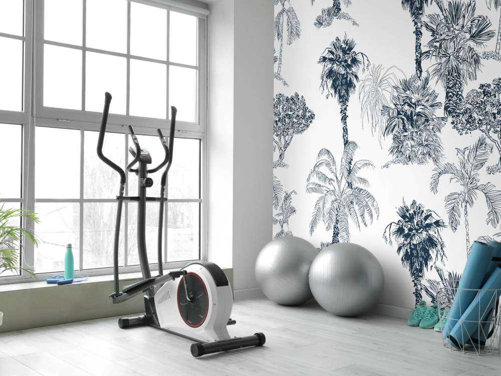 Palmiers et arbres tropicaux bleu canard