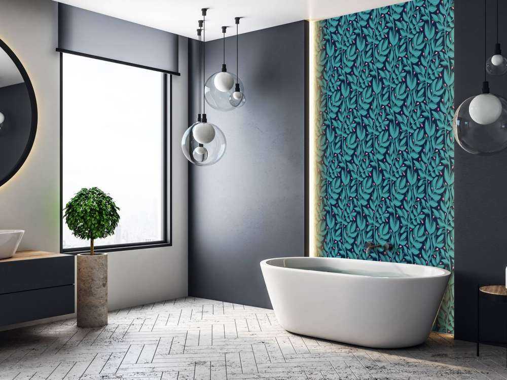 Motif petites branches bleu canard