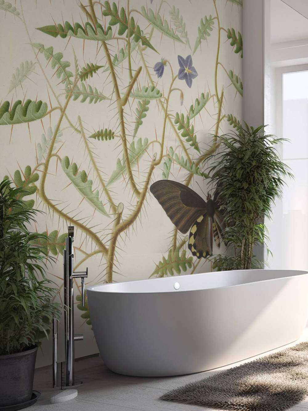 Un arbuste en fleurs avec deux papillons exotiques