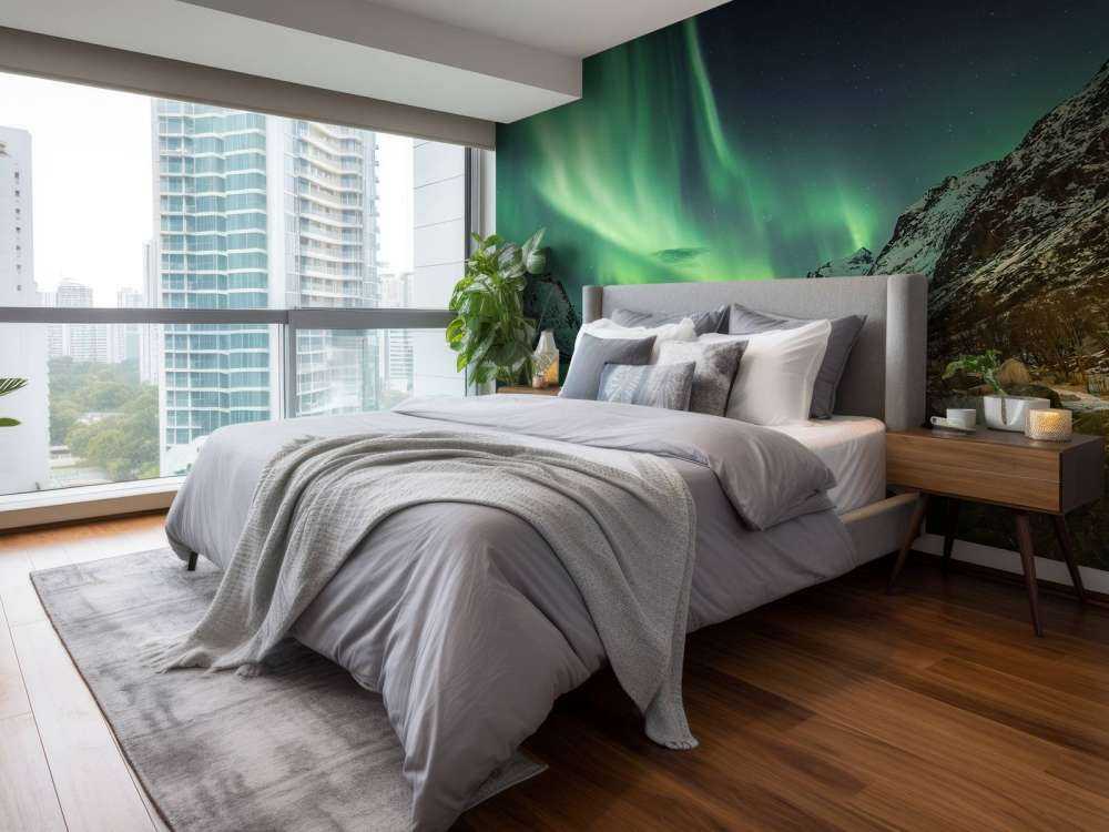 Aurore boréale entre deux fjords