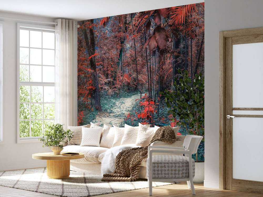 Chemin rouge sang à travers la forêt des rêves