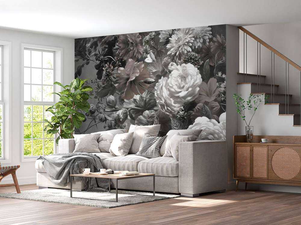 Grand bouquet avec des coquelicots sépia