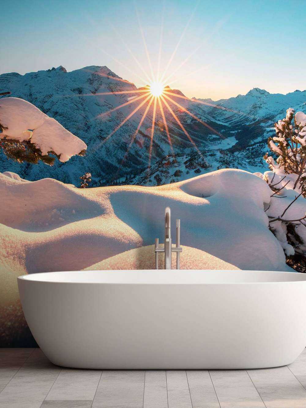 Soleil du matin sur une vallée enneigée